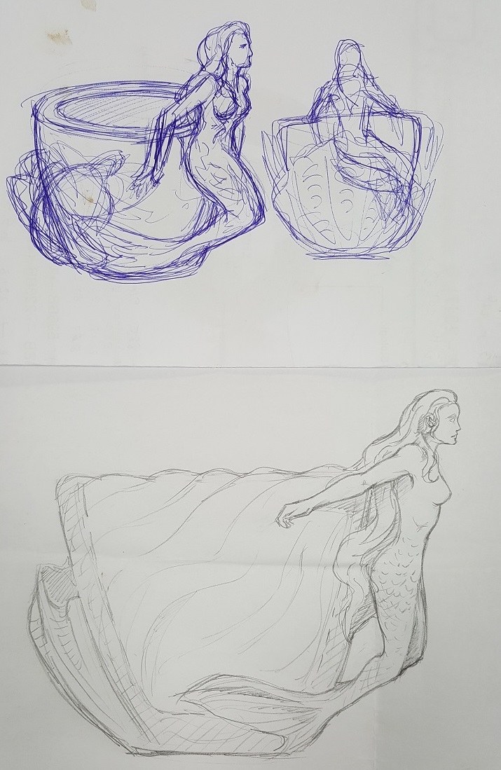 mermaid sketches mug design