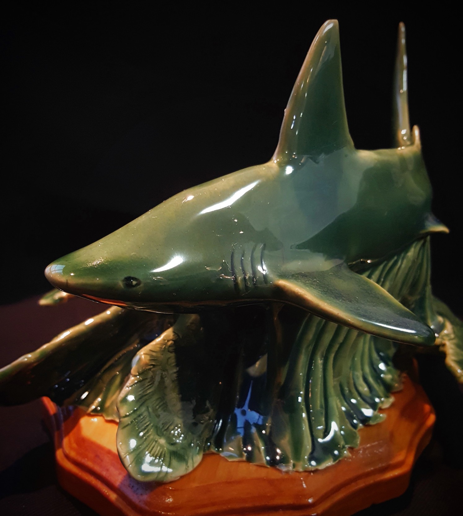 Oceanic Ceramic Sculpture (Sea Turtle Box and Shark)